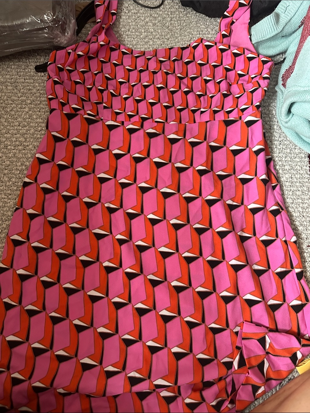 Diane Von Furstenberg Pink, Orange & Black Geometric Tank Dress